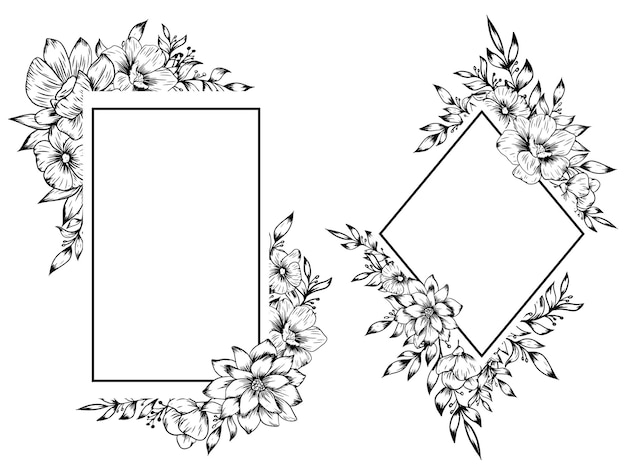 Vector outline flower frame hand drawn decoration