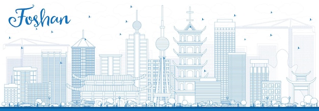 Outline foshan skyline with blue buildings. vector illustration. business travel and tourism concept with modern architecture. image for presentation banner placard and web site.