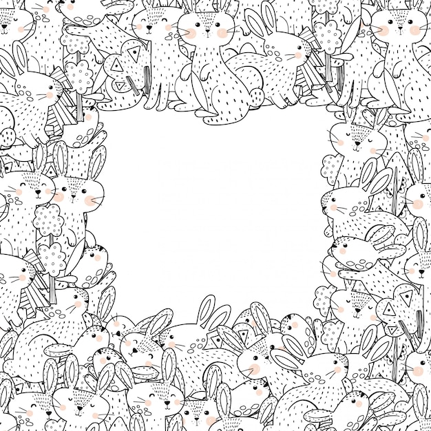 Outline frame template with funny rabbits