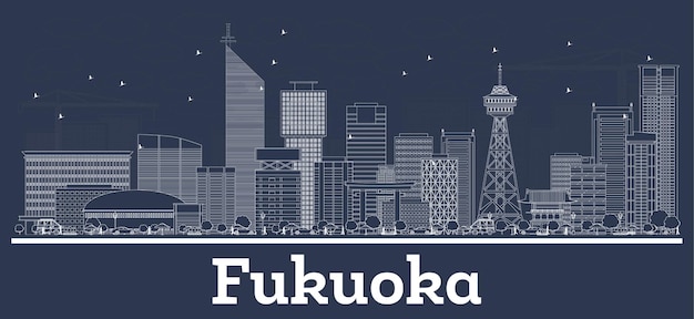Наброски на фоне линии горизонта города японии фукуока с белыми зданиями. иллюстрация