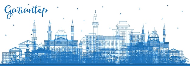 Outline Gaziantep Turkey City Skyline with Blue Buildings Gaziantep Cityscape with Landmarks