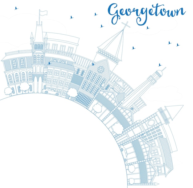 Outline Georgetown Skyline with Blue Buildings and Copy Space. Vector Illustration. Business Travel and Tourism Concept with Modern Architecture. Image for Presentation Banner Placard and Web Site.