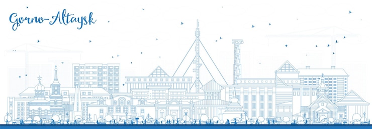 Vector ゴルノ・アルタイスク - ロシアの都市囲気 - 青い建物 - ランドマーク - 都市景色 - 旅行と観光 - 現代的かつ歴史的な建築