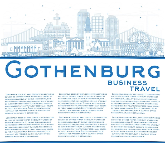 Outline Gothenburg Sweden City Skyline with Blue Buildings and Copy Space