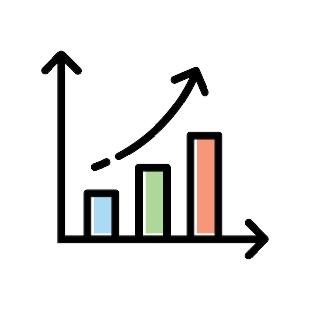 Outline growing bar chart icon isolated flat design vector illustration