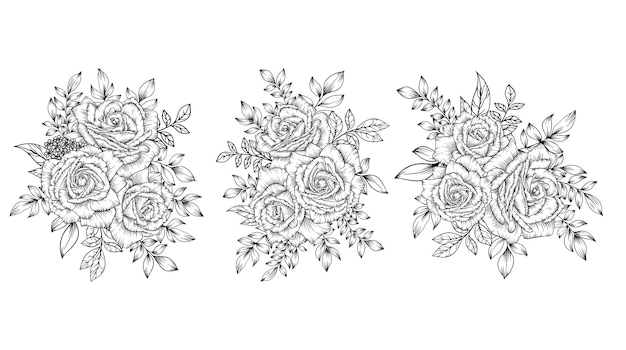 Outline hand drawn flower bouquet decoration