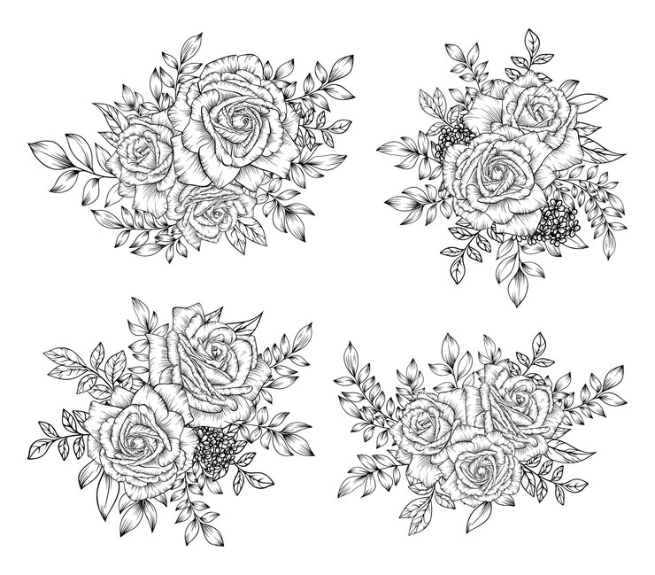 Outline hand drawn flower bouquet decoration