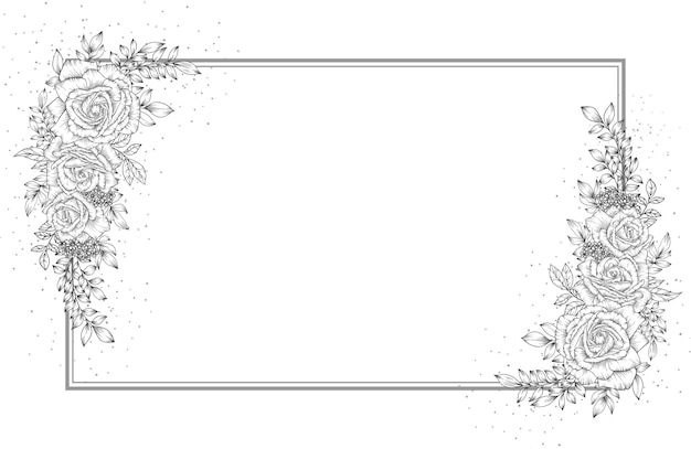 Outline hand drawn flower frame border decoration