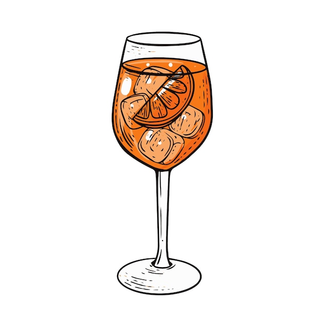 Outline hand drawn orange cocktail vector illustration.