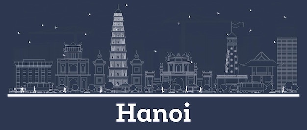 Outline Hanoi Vietnam City Skyline with White Buildings