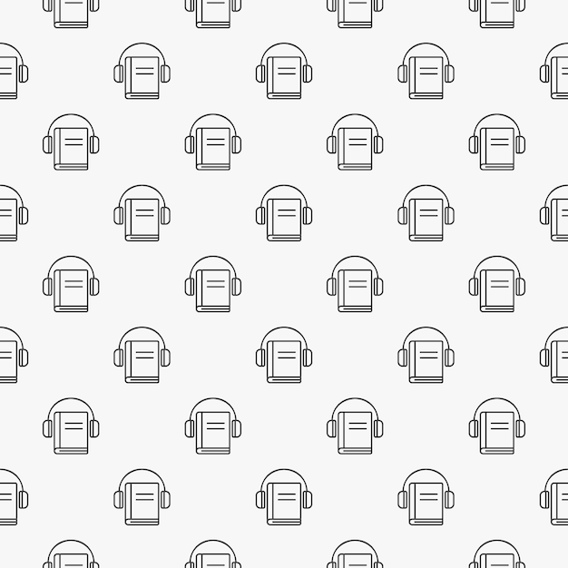 Outline headphones with book vector seamless pattern or background