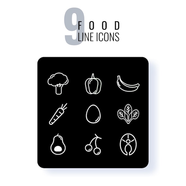 Outline healthy food icons set for web and applications