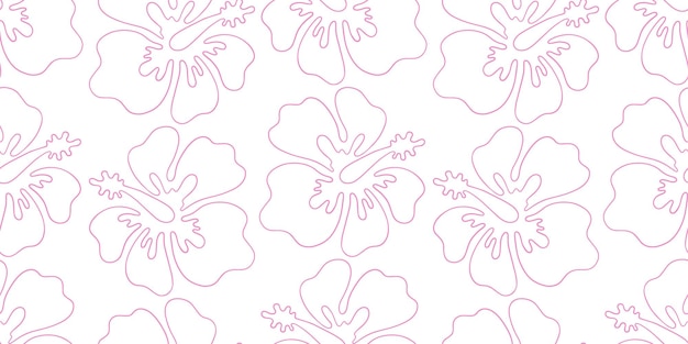 Outline of a hibiscus flower vector seamless pattern in the style of doodles handdrawn