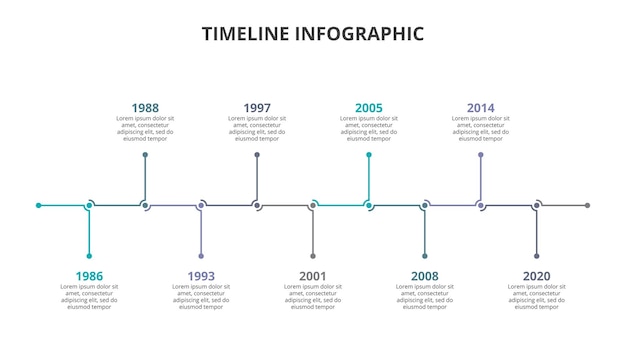 Vector outline horizontal timeline with 9 circle elements minimal infographic design template