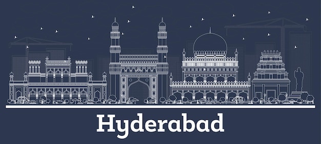 Outline Hyderabad India City Skyline with White Buildings. Vector Illustration. Business Travel and Concept with Modern Architecture. Hyderabad Cityscape with Landmarks.