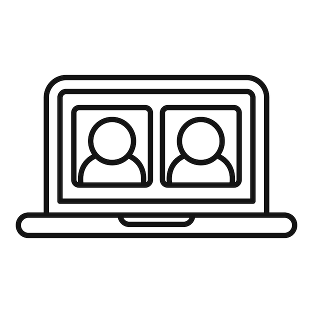 An outline icon depicting a laptop with a video call screen