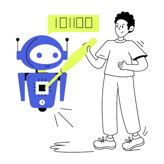 An outline icon of robot assistant