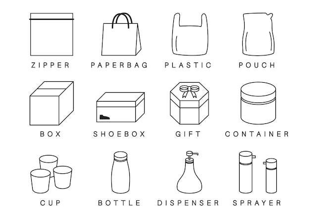 Outline Icons of Product Packaging Types