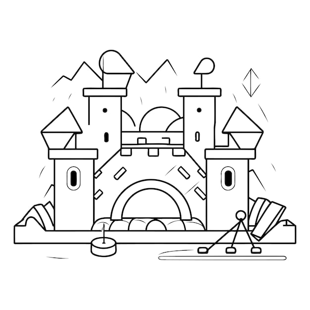 Vector outline illustration of a castle on a white background