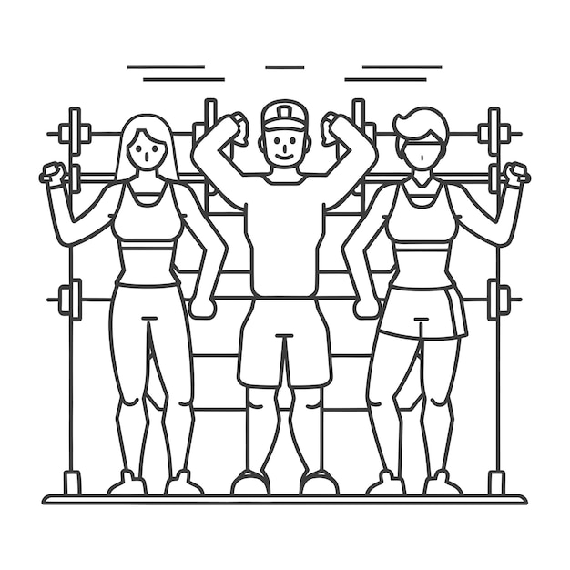 Vector outline illustration celebration world health day exercise or workout the fitness system at the gym