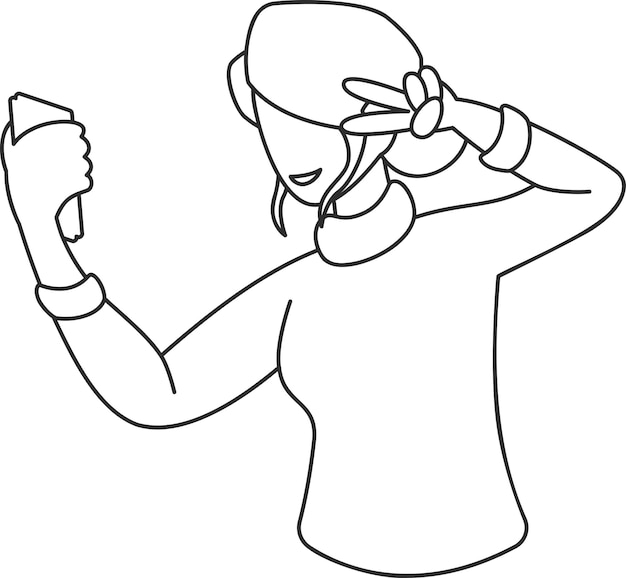 Outline Illustration of Faceless Female Character Holding Phone