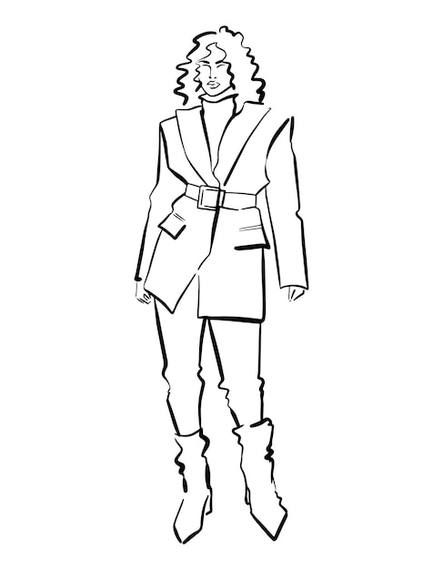 Vector outline illustration of a girl in a jacket