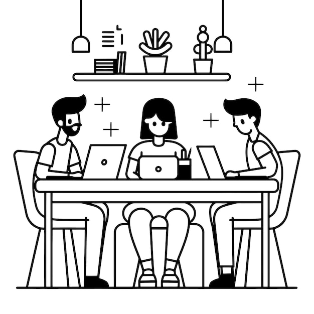 Иллюстрация позитивной культуры на рабочем месте для сотрудников компании, работающих в команде