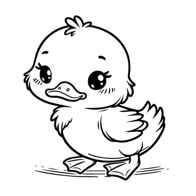 Outline illustration of a vectorized hand drawn duckling