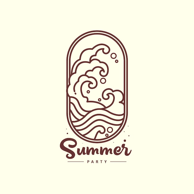 Vector outline illustration of wave for summer logo