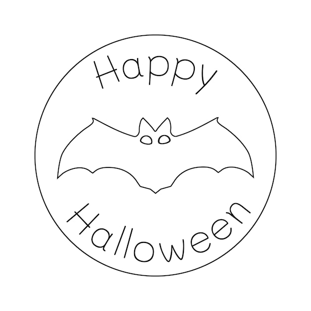 Outline illustration with bat and Happy Halloween text Halloween seal Bat printing