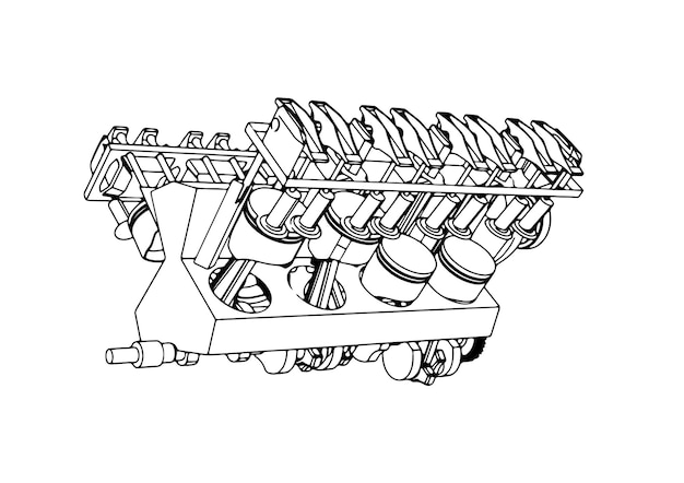 Outline of an internal combustion engine on a white background vector