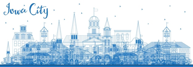 Vettore profilo dell'orizzonte di iowa city con edifici blu. illustrazione di vettore. illustrazione di viaggi d'affari e turismo con architettura storica.