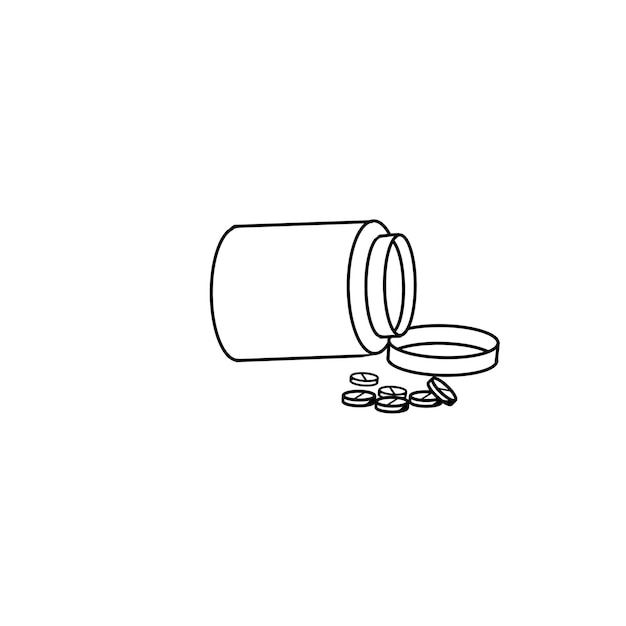 Outline jar of pills and granules on a white background vector doodle illustrations