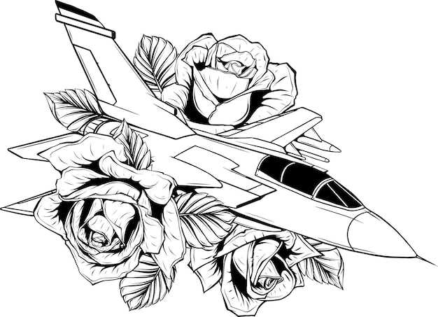 Vector outline jet fighter vector design