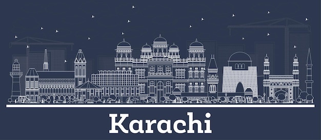 Outline Karachi Pakistan City Skyline with White Buildings. Vector Illustration. Business Travel and Concept with Historic Architecture. Karachi Cityscape with Landmarks.