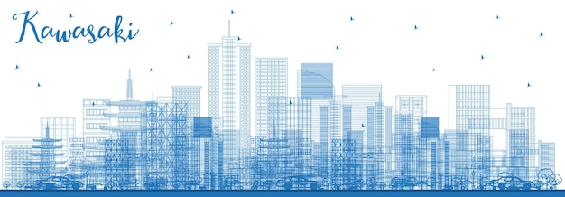 Profilo dello skyline della città di kawasaki giappone con edifici blu. illustrazione di vettore. viaggi d'affari e concetto di turismo con architettura storica. kawasaki paesaggio urbano con punti di riferimento.