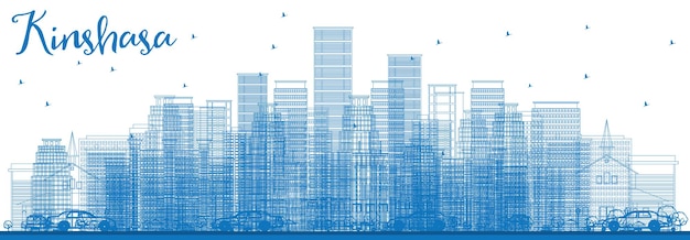 Outline Kinshasa Skyline with Blue Buildings. Vector Illustration. Business Travel and Tourism Concept with Historic Buildings. Image for Presentation Banner Placard and Web Site.