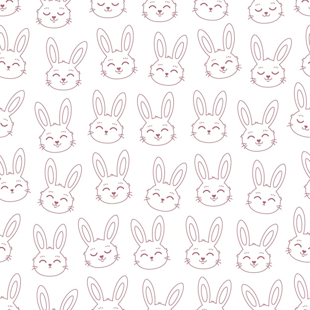 Vector outline konijn gezichten naadloos patroon kleurboek paaskonijn