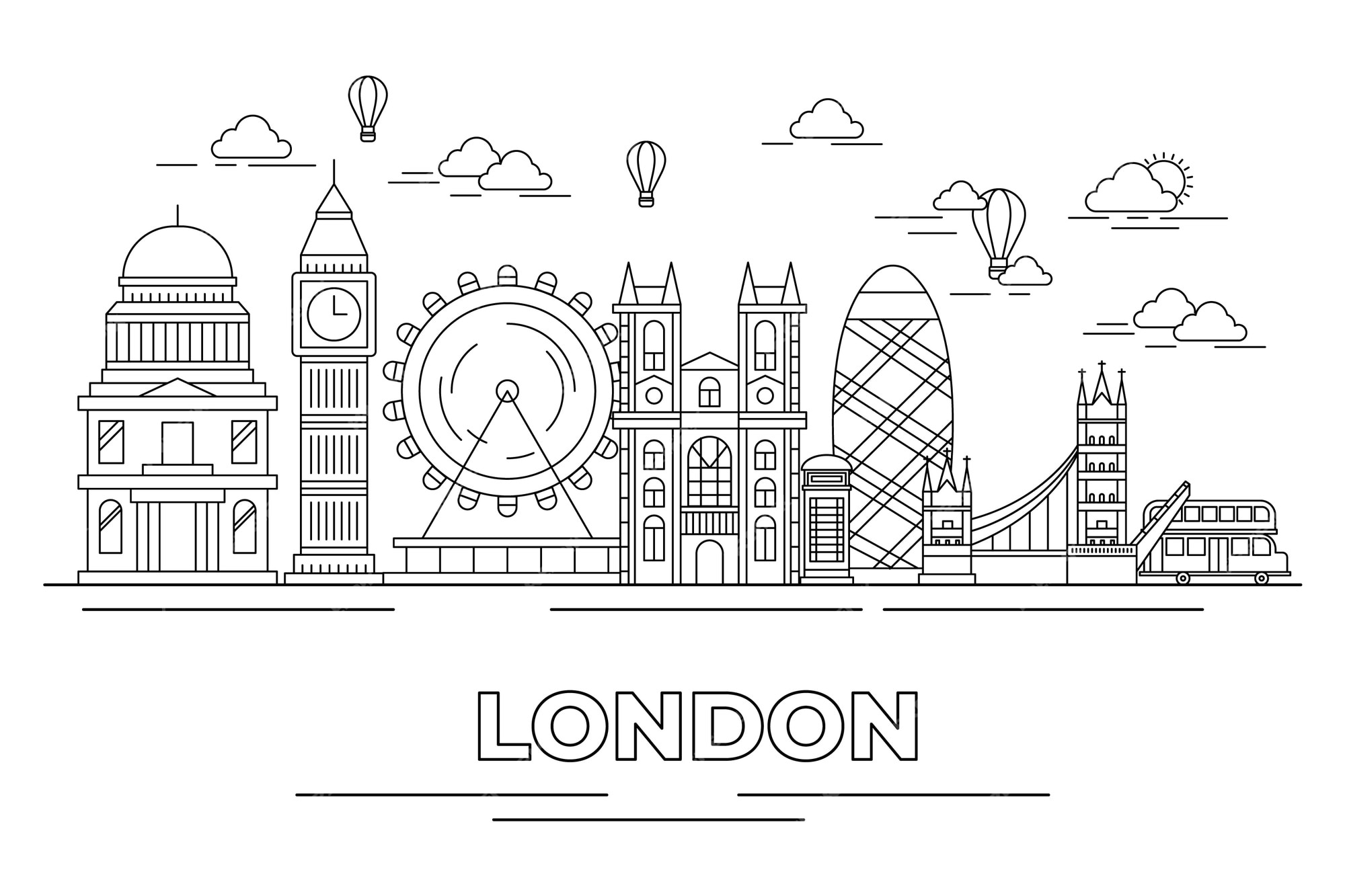 Premium Vector | Outline landmarks skyline in monochrome