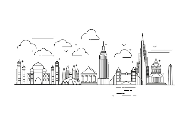 Vector outline landmarks skyline tourism