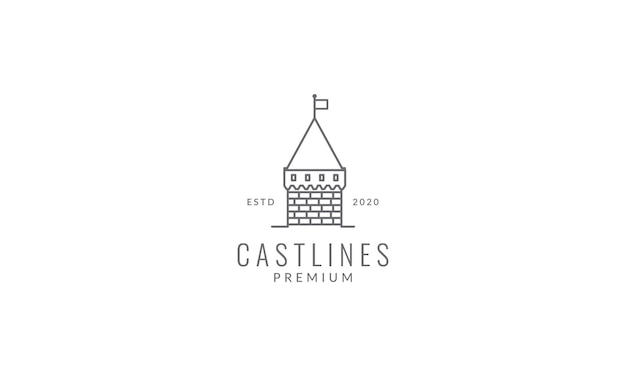 Outline line castle tower logo vector icon illustration design