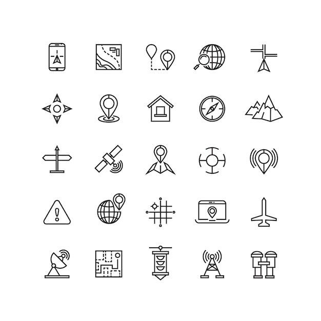 Outline location icons set