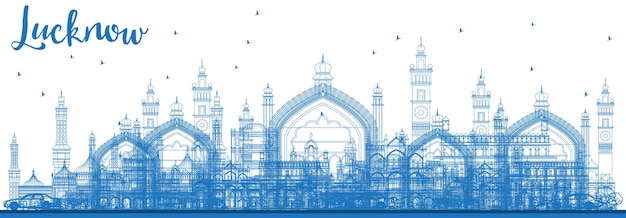 Vector outline lucknow skyline with blue buildings. vector illustration. business travel and tourism concept with modern architecture. lucknow cityscape with landmarks.