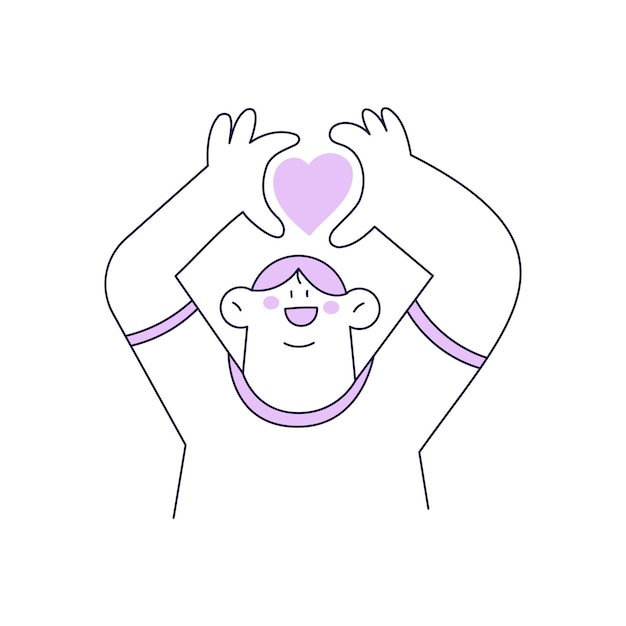 Outline man character illustration with heart shape gesture