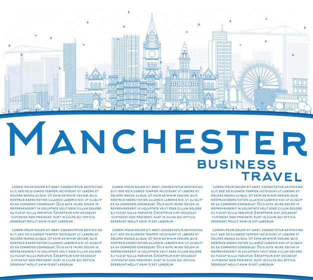 Profilo dello skyline di manchester con edifici blu