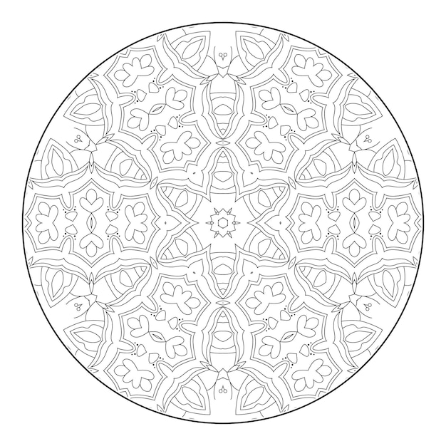 Outline mandala for coloring book, anti-stress therapy pattern, decorative round ornament