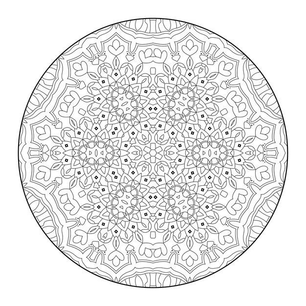 Outline mandala for coloring book, anti-stress therapy pattern, decorative round ornament