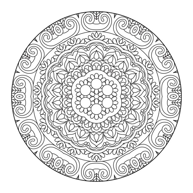 Mandala di contorno per libro da colorare, modello di terapia antistress, ornamento rotondo decorativo