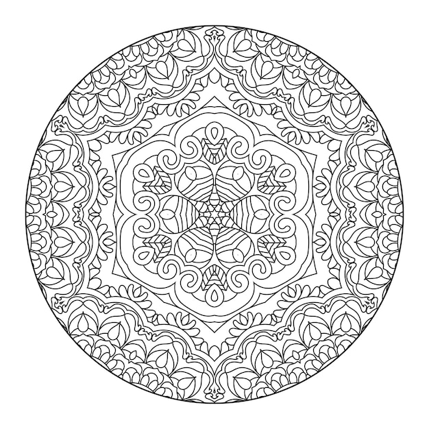 Mandala di contorno per libro da colorare, modello di terapia antistress, ornamento rotondo decorativo