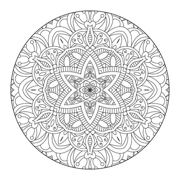 Outline mandala for coloring book, anti-stress therapy pattern, decorative round ornament